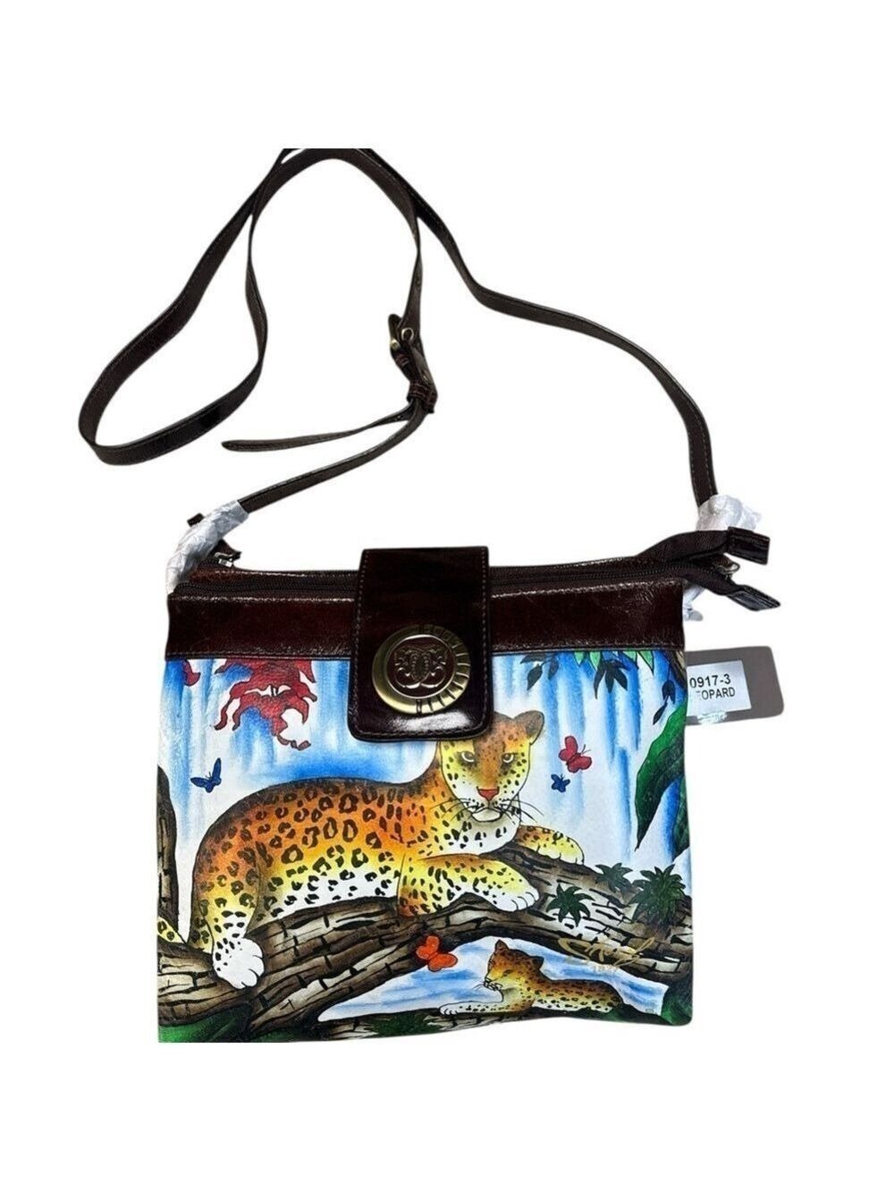 Artistic Expressions by Sharif Leopard 0917-3 Hand Painted Crossbody Bag NWT